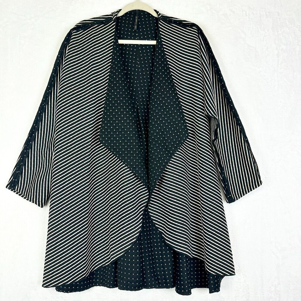 IC By Connie K Open Front Drape Cardigan Size XL Stripe Lagenlook Mimimalist